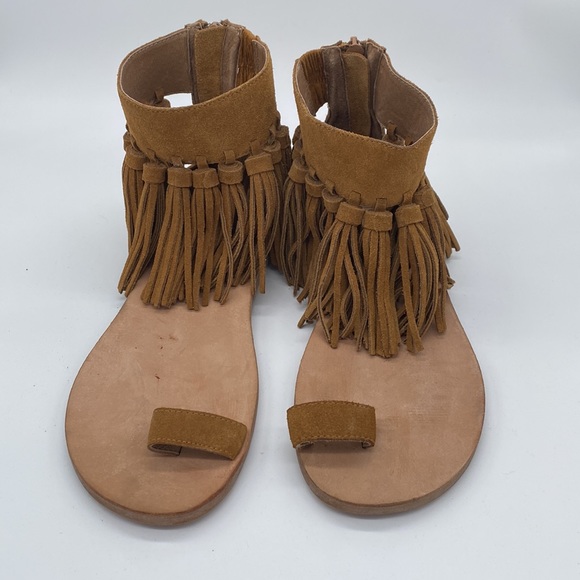 Jeffrey Campbell Borla Tan Suede Fringe Tassel Sz8.5 - Picture 2 of 7